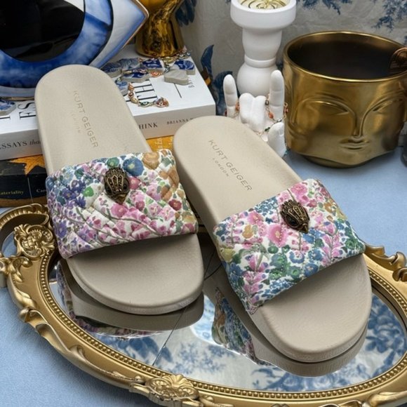 🆕 KURT GEIGER LONDON 🧿 NWOT Meena Eagle Floral Couture Pool Slide, Sz 5.5 - Picture 4 of 11